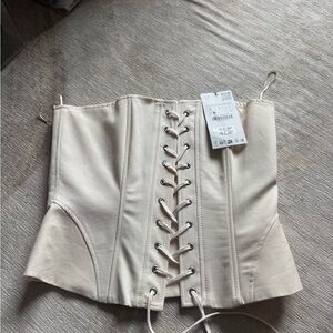 Zara Beige Lace-Up Corset NEW